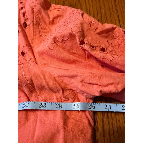 Vtg Susan Graver Style Linen Blend Embroidered Shirt Coral 2X eyelet cottagecore - Picture 7 of 8